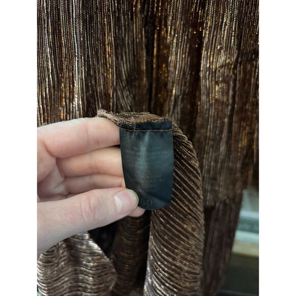 Sabina Musayev Carry Long Sleeve Bronze Metallic Tiered Midi Dress No Belt XS - Picture 9 of 11